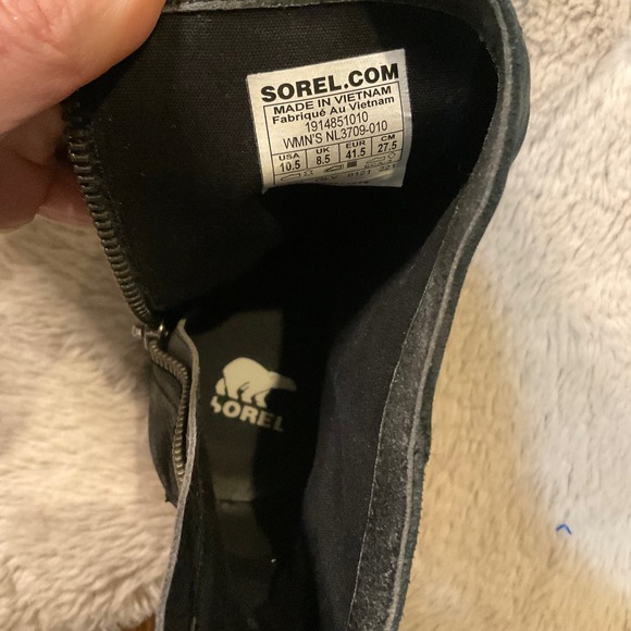 Sorel Cate Leather Buckle Ankle Boots Size 10.5 Black Chunky Heel Womens - Picture 8 of 9